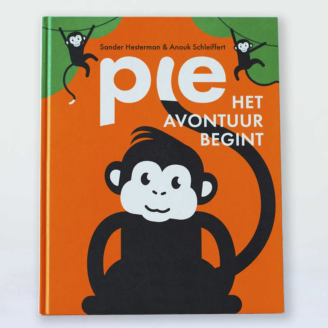 Anouk Schleiffert Cover Aapje Pie Prentenboek Pie het avontuur begint, duurzaam, lokaal, contrastrijke illustraties en primaire en secundaire kleuren en interactief
